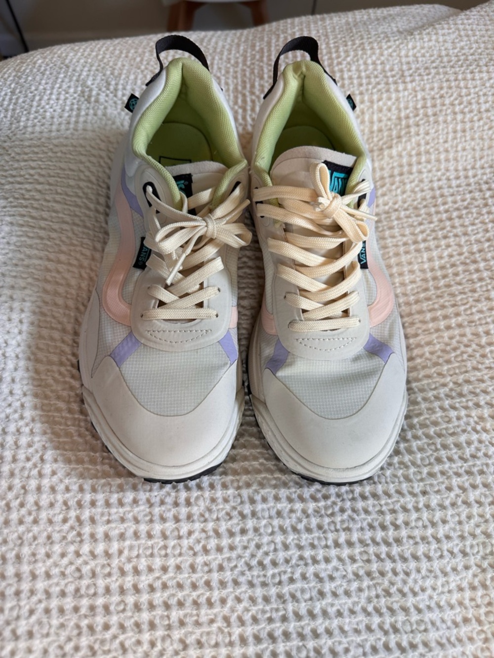 Vans Women's Cream Sneakers with Pastel Pink and Lilac Accents